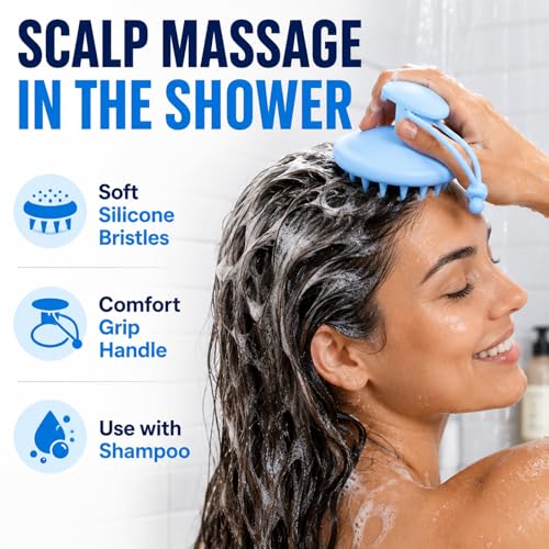 SEVENY Soft Silicone Shampoo Brush, Blue, Pack of 2 - color: Blue