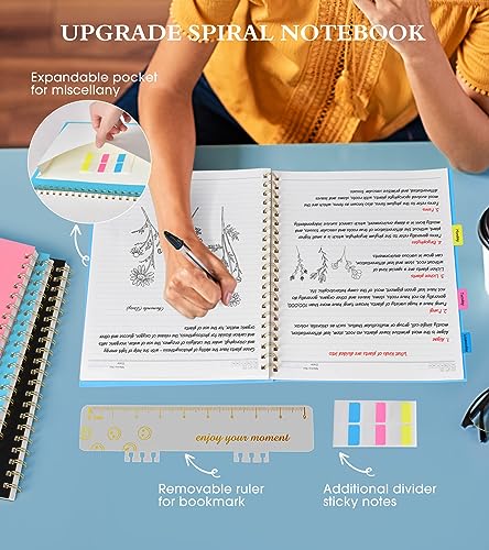 UEBZFOCS Spiral Notebook Journal 8.5” x 11”, Lined Notebooks for Women Men, A4 Large College Ruled Journal, 100 GSM Paper, Plastic Hardcover Spiral Bound Journals for Work School Business, Blue - color: Blue, size: Line