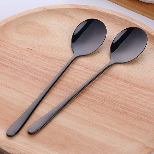 Buyer Star 5-pieces Black Dinner Table Spoons 8-Inch Stainless Steel Metal Korean Soup Spoons - color: Black