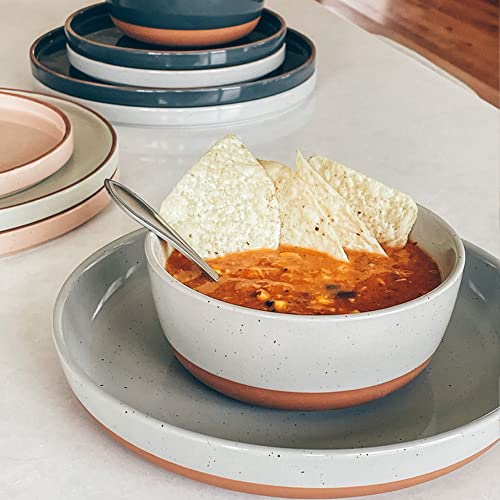 Mora Ceramic Flat Bowls Set of 4-25 oz- For Soup, Salad, Rice, Cereal, Breakfast, Dinner, Serving, Oatmeal, etc - Microwave, Dishwasher and Oven Safe Porcelain Bowl for Eating and Kitchen- Earl Grey - color: Earl Grey