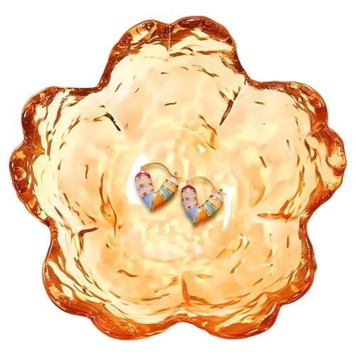 Amber Crystal Flower Jewelry Ring Dish, Clear Trinket Bowl, Cute Nightstand Decor Ring Holder for Women, Home Decor Gifts for Women, Wedding, Birthday, Mother's Day - color: Crystal Amber