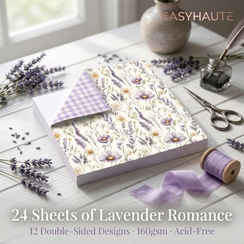 Scrapbook Paper & Scrapbooking Supplies, Lavender 6x6 Double-Sided Patterned Cardstock Pad, Elegant Craft Sheets for Junk Journaling, Card Making & Scrap Book, 24 Sheets - color: Lavender