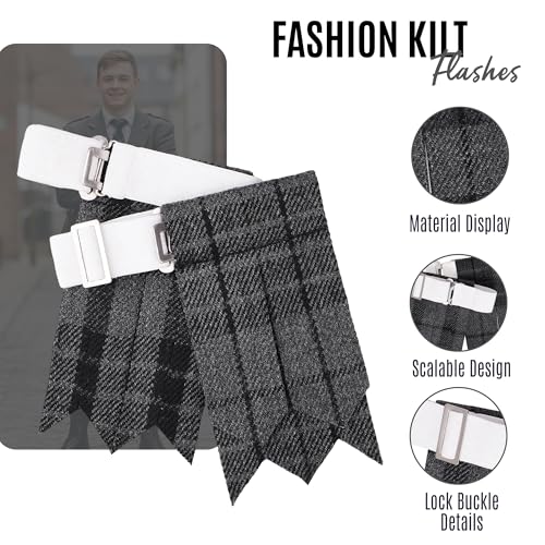 EZE Kilt Flashes for Men with Heavy Buckle Adjusters, Plain & Tartan Kilt Sock Flashes Acrylic Wool - color: Grey Watch Night