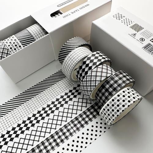 YUBBAEX 6 Rolls Plaid Washi Tape Set, Grid Pattern Masking Tape Classic Checkered Design Decorative for DIY Crafts, Bullet Journal Supplies, Planners, Scrapbook, Card/Gift Wrapping (Black) - color: Black