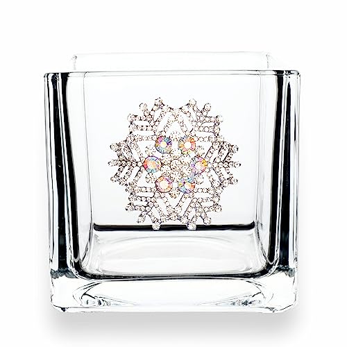 THE QUEENS' JEWELS Snowflake Jeweled 4x4 Candle Holder Vase - Unique Gift for Women, Birthday, Cute, Fun, Cocktail, Queen, Not Painted, Decorated, Bling, Bedazzled, Rhinestone - color: Snowflake