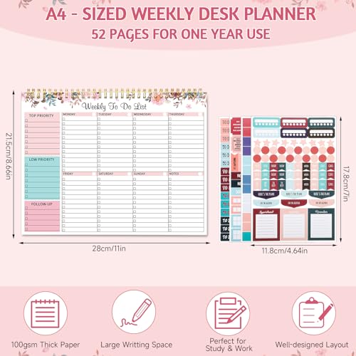 Thboxes Weekly To Do List Notepad, 8.5"x11" Desk Planner 52 Sheets, Pink - color: Pink Weekly To Do List