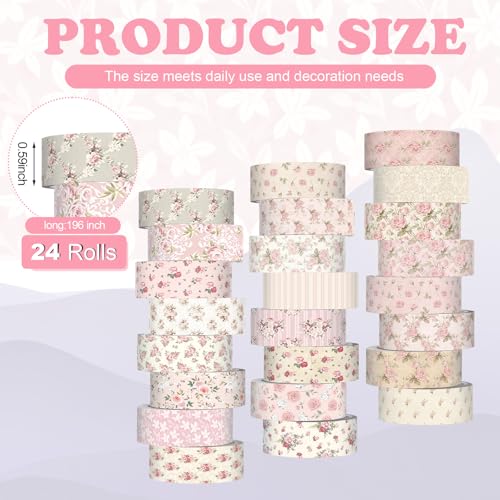 Gueevin 24 Rolls Floral Washi Tapes Set Scrapbook Supplies, Pink Floral - style: Pink Floral