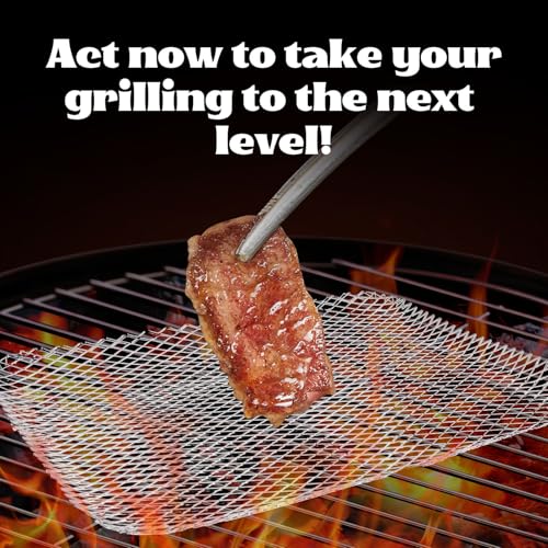 10 Pcs Disposable Grill Topper,16x12 Inch Grill Mesh Mat Disposable Pans,Non-Stick BBQ Aluminum Mats for Outdoor Grills, Easy to Clean