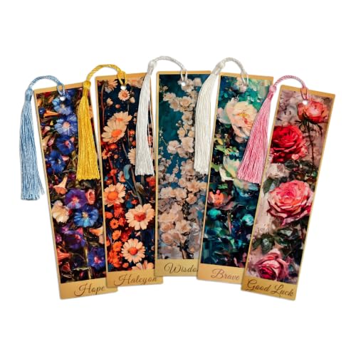 5Pcs Printed Paper Floral Vintage Oil Painting Book Marks with Tassels - color: Set C
