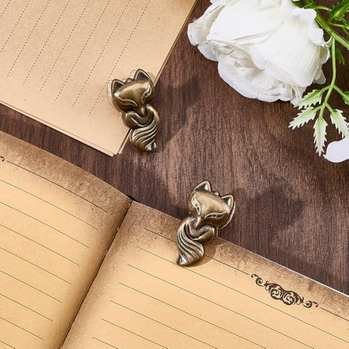 CRASPIRE 2Pcs Travelers Notebook Page Holder Journal Notebook Clip Metal Vintage Retro Fox Animal Alloy Decorative Binder Holders Accessories for TN Travelers Art Journaling Reading Decoration - style: 2Pcs Fox