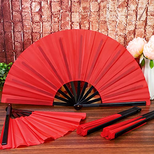 Aodaer 4 Pack Large Silk Folding Fans - Handheld Fans for Men and Women, Red - color: Red