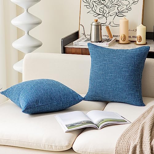 Kevin Textile Faux Linen Home Decorative Hand Made Cushion Cover Pillowcase for Nap, Hidden Zipper, 18"x18"(2 Pieces, Navy Blue) - color: Navy Blue, size: 18" x 18" (Pack of 2)