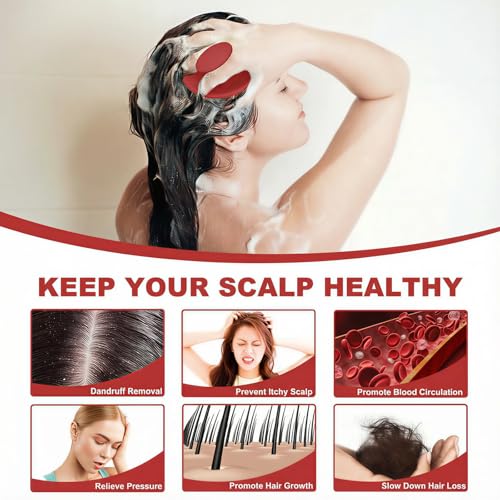 Meartchy Silicone Scalp Massager Shampoo Brush, Scalp Brush for Hair Growth & Dandruff Removal, Hair Scrubber Scalp Stimulator Exfoliator Brush with Soft Bristles for Wet Dry Scalp Care (Ruby Red) - color: Ruby Red