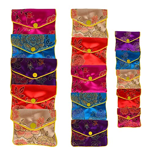 15 Pcs Jewelry Purse Pouch Brocade Gift Bags Chinese Style Pouches Mix Colors - size: Small