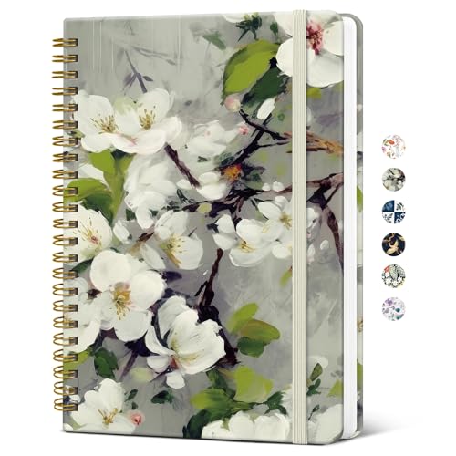 Taja Spiral Lined Journal for Women, Pretty Hardcover Journal Notebook, A5 - color: J-White Blossom