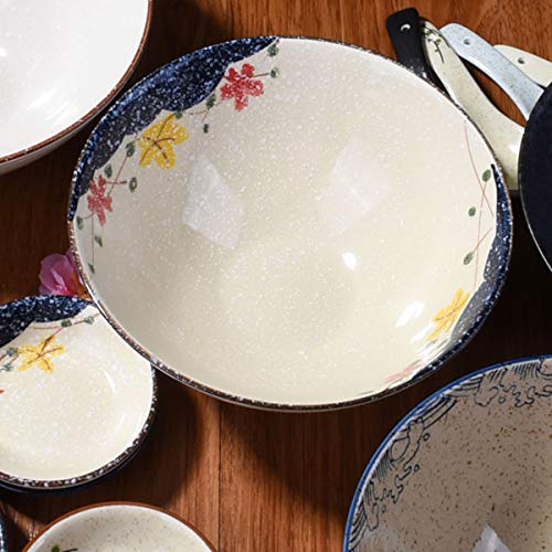 Ceramic Ramen Bowl Set of 4, 8'' Retro Soup Bowl with Floral & Fish Design - color: SZ