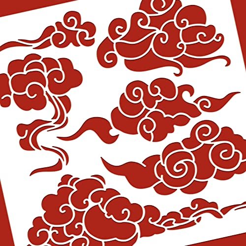 BENECREAT Chinese Clouds Painting Stencils, 12x12 inch Oriental Theme Plastic Decoration Template for DIY, Engraving, Scrapbooking - color: Chinese Clouds