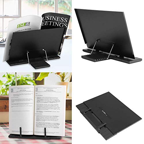 Barelove Desktop Document Book Holder, Metal Foldable Reading Rest Book Stand Easel with 7 Adjustable Positions and Paper Page Clip, Great for iPad Laptop Cookbook Textbooks Tablet Music Sheet Recipe - color: Luxury Black