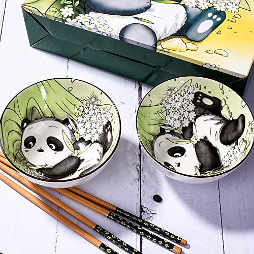 Ceramic Rice Bowl with Chopsticks Set of 2, 4.5" Porcelain Cereal Bowls - color: LPD