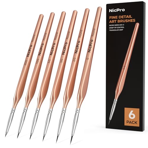 Nicpro Detail Paint Brushes, 6 PCS Extra Fine Tip Miniature Paint Brush Set - color: Rose Gold, size: 20/0-0