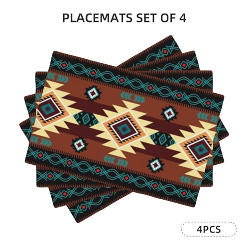 Southwetsern Placemats Rectangle Linen Table Placemet Set of 4 - color: Teal Brown, size: Set of 4