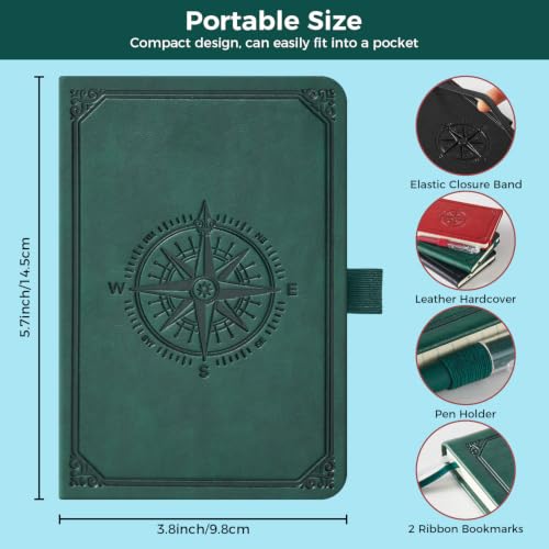 Small Notebook Pocket Journal with Pen, 3 Pack, A6 Mini Size 3.7" x 5.7", 100GSM Lined Paper, for Men & Women Writing, Leather Cover, Black, Red, Green - color: Blagrered Tree, size: A6