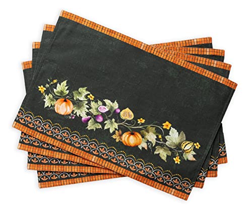 Maison d' Hermine Placemats Set of 4 Reusable 100% Cotton (13"x19") - color: 047 - Pumpkin Garden - Dark Green, size: 13" X 19" (Pack of 4)