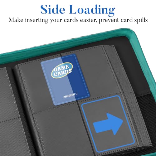 Fabmaker 4 Pocket Zip Card Binder, PU Trading Card Binder for 320 Cards - color: Turquoise, size: 4 Pocket - 10.2" x 7.5"