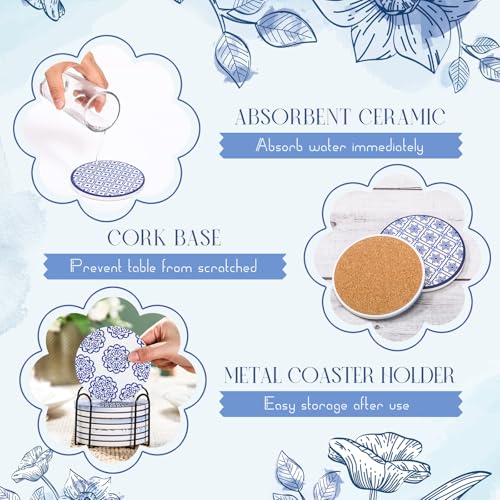 Patelai 8 Pcs Vintage Ceramic Coasters Set with Holder, - style: Retro Style