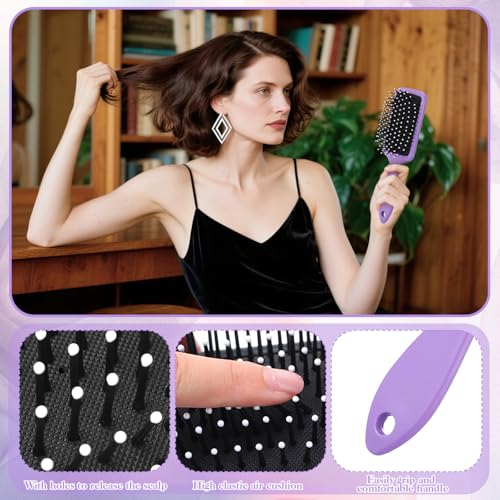 5Pcs Hair Brush Set for Women Hair Comb Detangler Brush for Men and Women Wet, Dry, Curly and Straight Hair - color: Purple