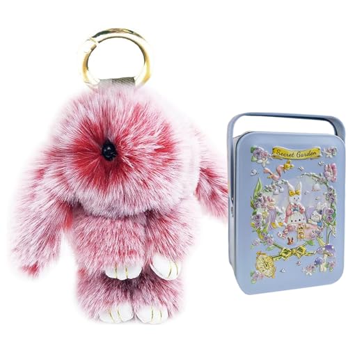 Cute Plush Bunny Keychain, Soft Fluffy Bag Charm for Backpacks & Purses - color: Red