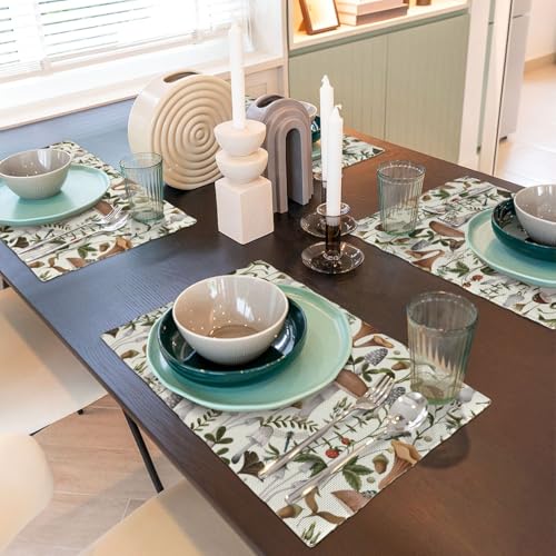 Boho Beige Wild Mushroom Print Placemats Set of 4 12x18 Inch - color: Beige, size: Set of 4