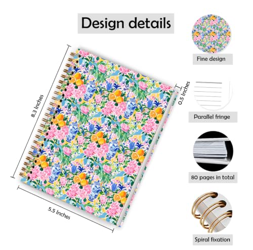 Qykwz Grandmillennial Orange Floral Spiral Notebook 5.5x8.3 - color: Color_H