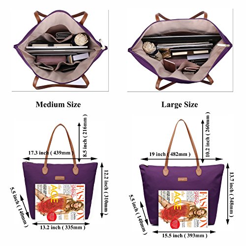 Water Resistant Light Weight Nylon Tote Bag Handbag - color: Purple, size: Medium