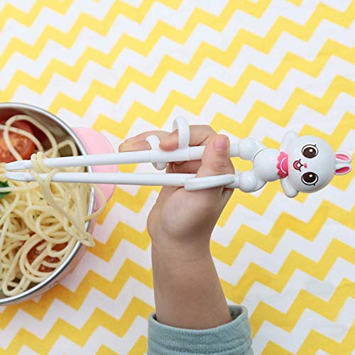 Rabbit White Chopsticks, Training Chopsticks, Learning, Beginner, Brain Training, Practice, Korean Food, Japanese Sushi, 1 Step to Learn Chopstick, Right Handed - Made in Korea