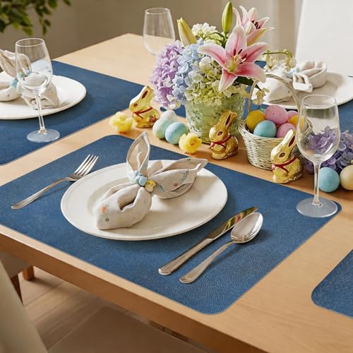 Vinyl Placemats Set of 6-12x17 Inch - Heat Resistant Washable Place Mats Waterproof Non-Slip Wipeable Table Mats for Dining Table Decor, Indoor/Outdoor Plastic Mat - color: Blue