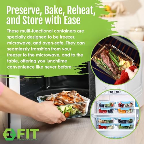 Glass Meal Prep Containers 3 Compartment, 3 Pack 32 oz Leakproof Lids Blue - color: Blue (3 compartment - 3 Pack, 32 oz)