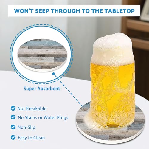 Drinks Coasters Set of 4, Woodboard Round 4" Cup Coasters, Absorbent Ceramic Stone Coasters with Cork Base, Cute Coasters for Table Home Décor, Ideal Gifts for Women Men - color: Woodboard