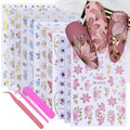 3D Flower Nail Art Stickers Decals Luxury Flower Petal Stickers with Tweezers 12 PCS Self Adhesive Pink Purple Blue Floral Gold Edge Decals Cherry Blossom Lily Summer DIY Manicure Nail Art Decoration - style: Flower Golden Edge Styles
