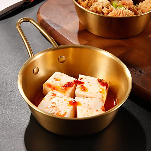2-Pack Makgeolli Bowls, 304 Stainless Steel Korean Traditional Bowls Rice Wine Bowl with Handle, Hiking Soup Dish, Food Bowl Camp Cup, 4.7 Inch, 10 Ounces (Gold) - color: Gold