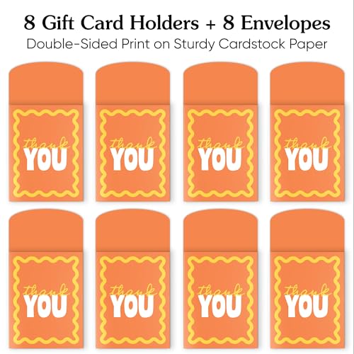 Big Dot of Happiness Orange and Yellow Wavy Thank You Gift Card Holders with Envelopes, Cash Money Holders and Gift Card Sleeves, Retro Stationery Nifty Gifty Pack - Set of 8 - color: Orange and Yellow