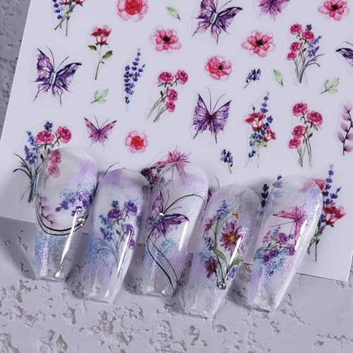 Summer Nail Stickers for Nail Art 12PCS Flower Nail Decals Self-Adhesive Butterfly Bee Ladybug Flamingo Floral Leaf Plant 3D Nails Supply DIY Sliders Manicure Decoration Accessories for Women - style: Summer Bee Flower