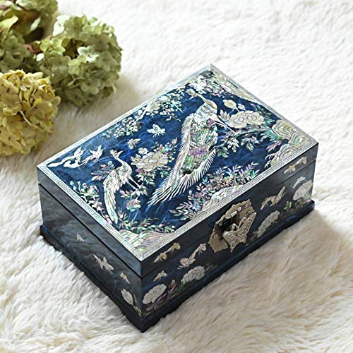 MADDesign Mother of Pearl Jewelry Box Multilevel Peacock Design - color: Blue