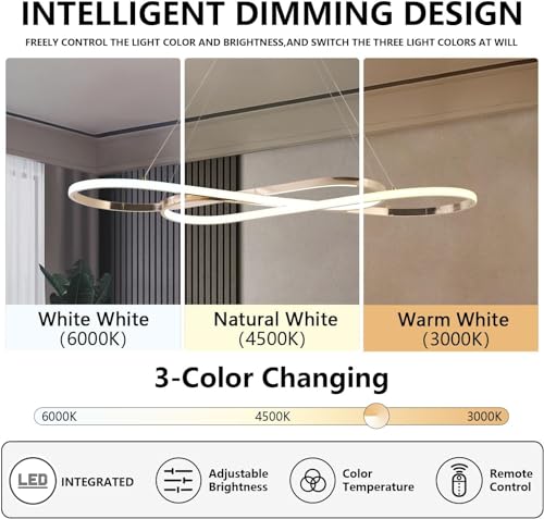 Gold 29.53in Modern Dimmable LED Pendant Chandelier - color: Electroplated Gold, size: 29.53in