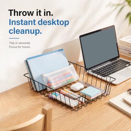 6 Pack Desk Drawer Organizer Letter Tray – Stackable Metal Mesh Wire Paper Trays | A4 Paper Document Desk Basket with Smooth Edges | Rust Proof Storage Tray for Home Office School Desk