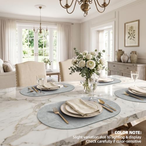 Placemats Set of 6, 17.7 x 11.8 Inch Oval Faux Leather Place Mats - color: R-light Gray