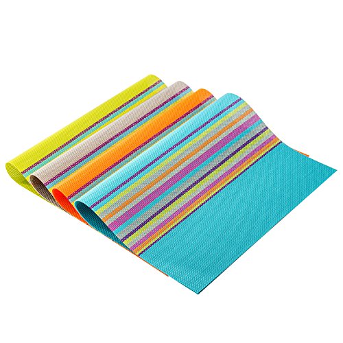 SHACOS Colorful Placemats Set of 8 Woven Vinyl Place Mats for Dining Table Coffee Table Heat Resistant Reversible Table Mat Wipe Clean (8, Multicolor) - color: Multicolor, size: Set of 8