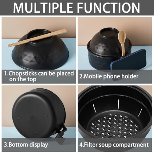 1 Set Microwave Ramen Cooker Bowl with Utensils, Black - color: Black