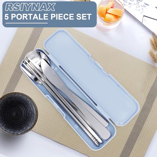 5 Pcs Travel Utensils Set, 304 Stainless Steel Lunch Box (Silver)