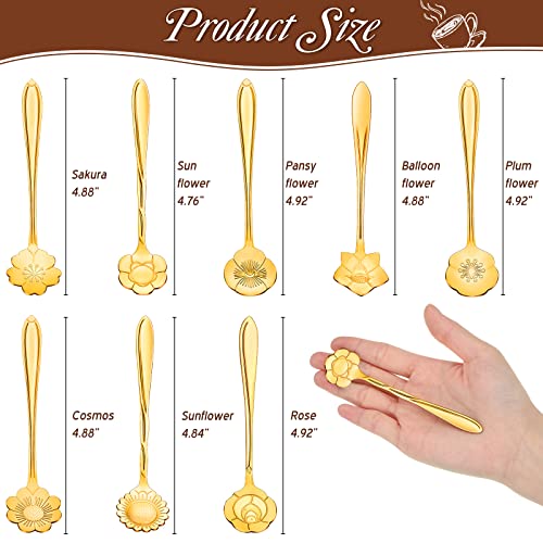Eboot 40 Pcs Gold Flower Tea Spoons Set Stainless Steel Coffee Sugar Spoons - color: Gold